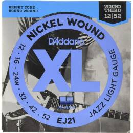 Struny D'Addario EJ21 Nickel Wound Jazz Light Gauge Wound 3rd 12-52