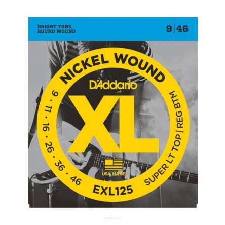 Struny D'Addario EXL125 Nickel Wound Super Light Top/Regular Bottom 9-46