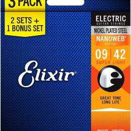 Elixir 16540 NanoWeb 9-42 3-Pack struny do gitary elektrycznej