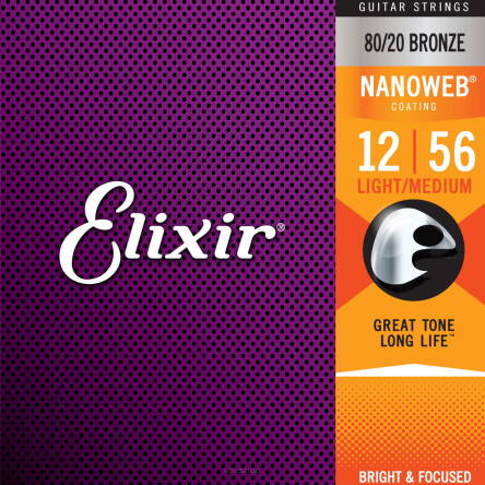 ELIXIR STRUNY DO GITARY AKUSTYCZNEJ NANOWEB 80/20 BRONZE 12-56