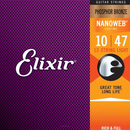 ELIXIR STRUNY DO GITARY AKUSTYCZNEJ NANOWEB PHOSPHOR BRONZE 10-47 12-STR