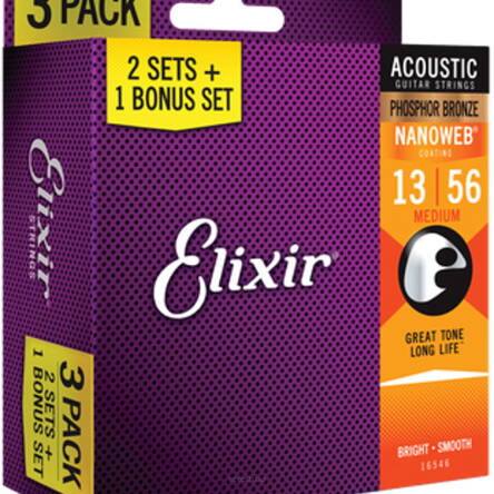 ELIXIR STRUNY DO GITARY AKUSTYCZNEJ NANOWEB PHOSPHOR BRONZE 13-56 3-PACK