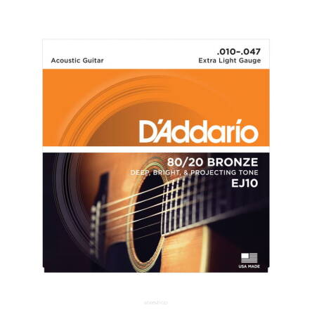 Struny D'Addario EJ10 80/20 Bronze Extra Light 10-47 struny do gitary akustycznej