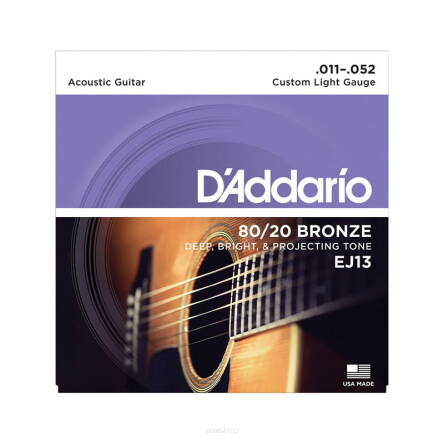 Struny D'Addario EJ13 80/20 Bronze Custom Light 11-52 struny do gitary akustycznej