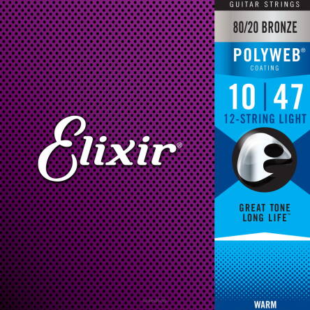 ELIXIR STRUNY DO GITARY AKUSTYCZNEJ POLYWEB 80/20 BRONZE 10-47 12-STR