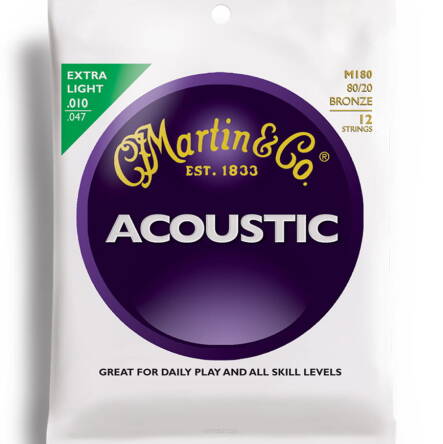 Martin Acoustic 80/20 Bronze Extra Light 10-47 M180 struny do gitary akustycznej 12-strunowej