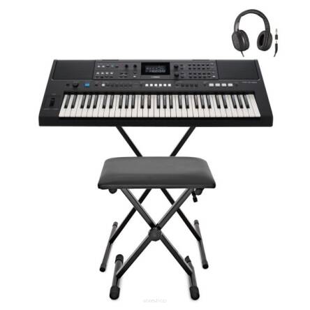 Yamaha PSR-E483 keyboard + statyw + ława + słuchawki - ZESTAW