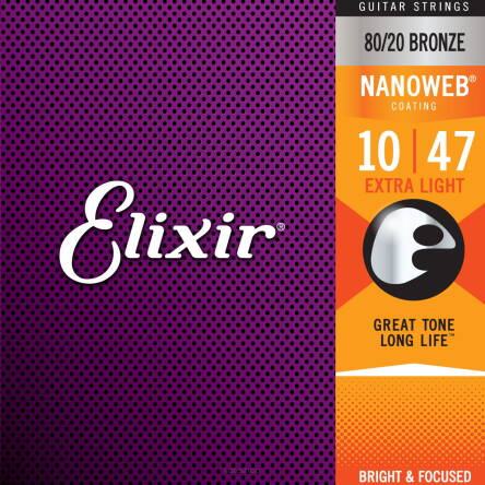 ELIXIR Struny do gitary akustycznej NANOWEB 80/20 BRONZE 10-47