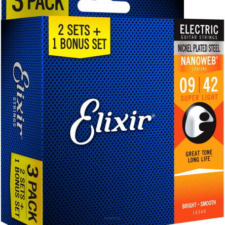 ELIXIR STRUNY DO GITARY ELEKTRYCZNEJ NANOWEB 9-42 3-PACK