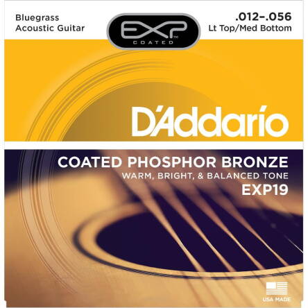 Struny D'Addario EXP19 Coated Phosphor Bronze Light Top/Medium Bottom/Bluegrass 12-56 struny do gitary akustycznej