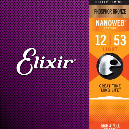 ELIXIR Struny do gitary akustycznej NANOWEB PHOSPHOR BRONZE 12-53