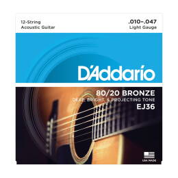 Struny do gitary 12-strunowej D'Addario EJ36 80/20 Bronze Acoustic Light 10-47