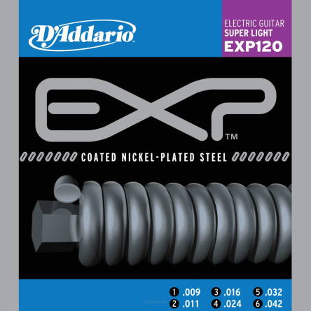 Struny D'Addario EXP120 Coated Nickel Wound Super Light 9-42